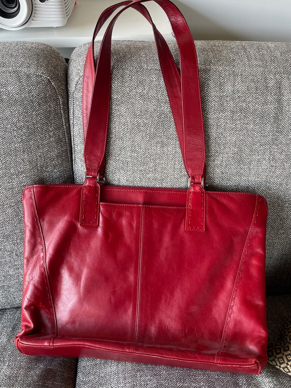 Classic Red Leather Tote Bag - Women's Everyday Shoulder Bag
